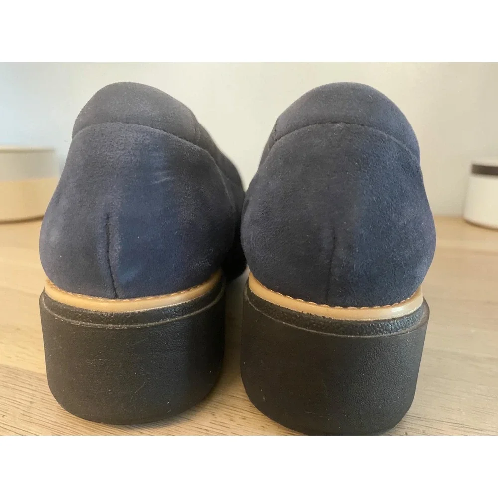 Clarks Collection Sharon Dolly Knotted Suede Wedge Loafers Navy Blue Women's 7